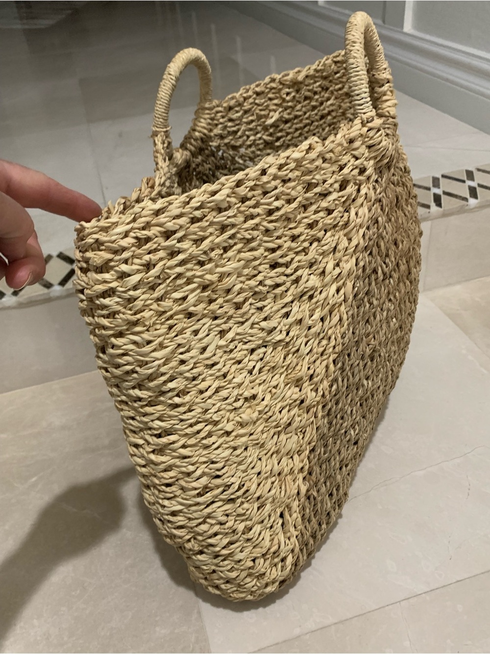 Woven Straw Tote Bag with Round Handles - Natural Tan - Picture 4 of 9